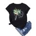 Floral Bicycle Letter Print Simple Cute Loose Plus Size Women's Short Sleeve T-Shirt_ecoleips.com