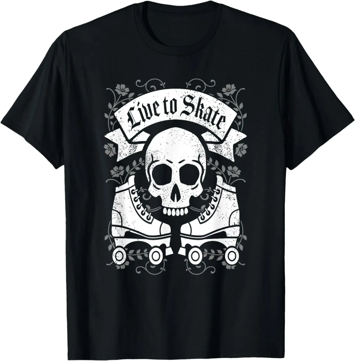Women's T-Shirts Skull And Skates Live To Skate Goth Punk Roller Derby T-Shirt_ecoleips.com