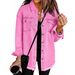 Women's Distressed Denim Shirt Jacket - Oversized Streetwear Style With Raw Hem Detail (15 Colors, S-2XL)_ecoleips.com