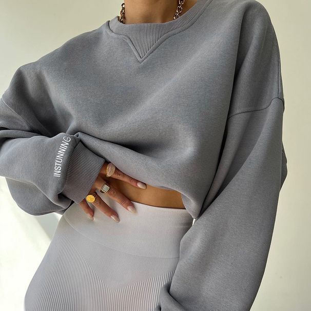Women's Clothing All Match Solid Color Sweatshirt Commuting Printed Autumn Tops Casual Fashion Loose Sweatshirt_ecoleips.com