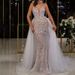 Two Piece Wedding Dress With Deep V Neckline, Handmade Lace Bridal Gown With Detachable Train, Sexy And Elegant Evening Style_ecoleips.com