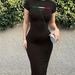 Elegant Casual Long Dress Slim Fit Round Neck Short Sleeve Women's Spring Summer Clothing_ecoleips.com