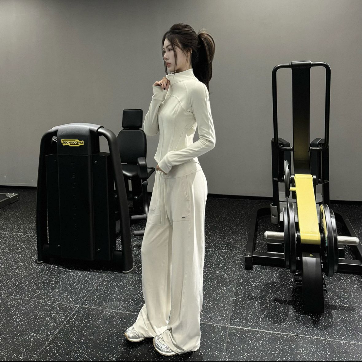 Casual Stand Collar Sports Yoga Outfit Set For Women, New Autumn/Winter Loose Fit, Waist-Cinching, Slimming, Fitness_ecoleips.com