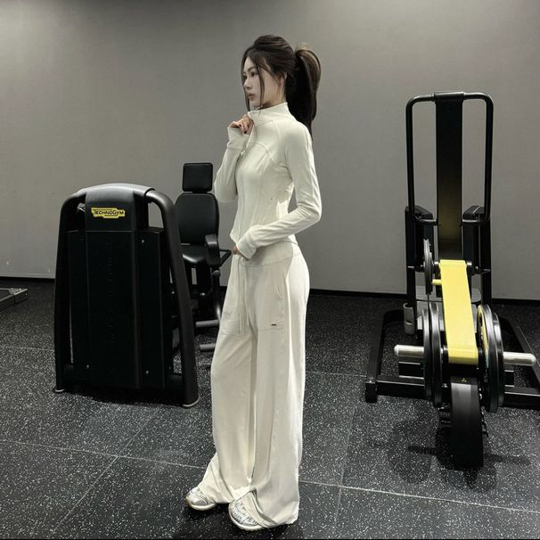 Casual Stand Collar Sports Yoga Outfit Set For Women, New Autumn/Winter Loose Fit, Waist-Cinching, Slimming, Fitness_ecoleips.com