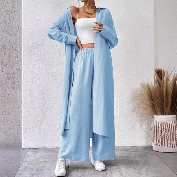 Pus Size Two Piece Set Loose Fitting Long Shirt Wide Leg Pants Fashion Sportswear For Spring Autumn_ecoleips.com