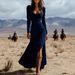 Retro Western Style Button down Ruched Maxi Dress Long Sleeved Sexy Casual Long Dress for Women Suitable for Spring/Autumn Summer_ecoleips.com