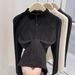 Women's Semi-High Neck Fleece Zip-Up Sweatshirt – Autumn Slim Fit Pullover With Dual Zippers (Purple/Charcoal/Black/Coffee/Beige, S-XL)_ecoleips.com