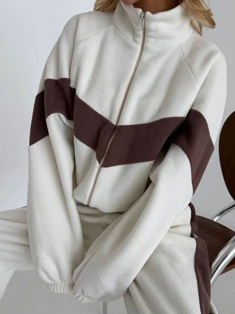 Stylish Women's Casual Sport Set With Zip Hoodie And Pants Urban Streetwear, Comfortable Polyester Fabric, Multiple Colors And Sizes For Everyday Wear_ecoleips.com