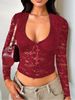 Women's Slim Fit Hollow Long Sleeve Lace Top European American Style Fashion Sexy Autumn Winter_ecoleips.com