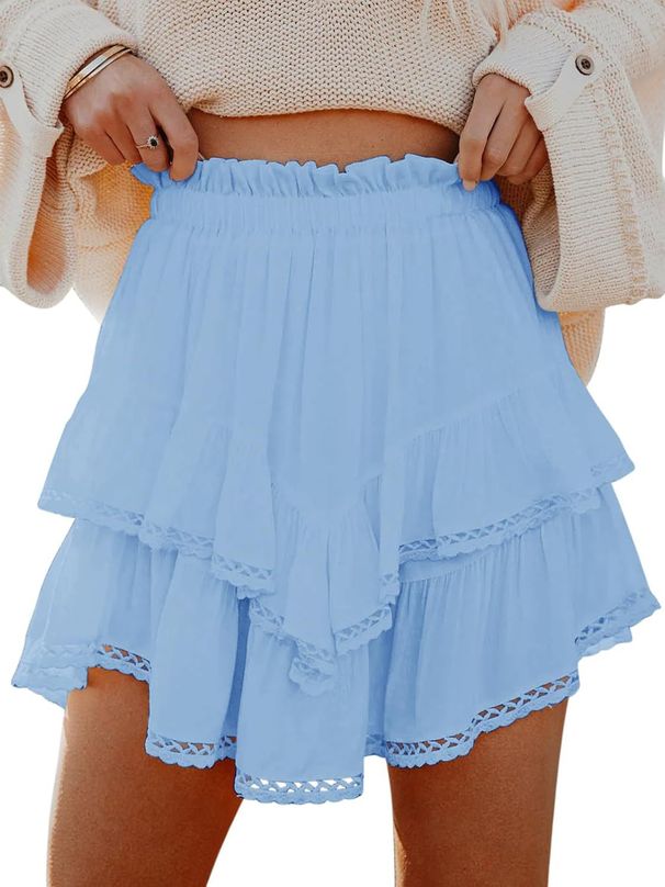 Women's Clothing Casual Bohemian Pleated Layered Short Skirt High Waist Golf Tennis Mini Skirt_ecoleips.com