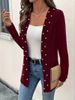 Elegant Beaded Knit Cardigan Jacket For Women - Stylish Office Wear & Casual Outerwear With Flowy Sleeves_ecoleips.com