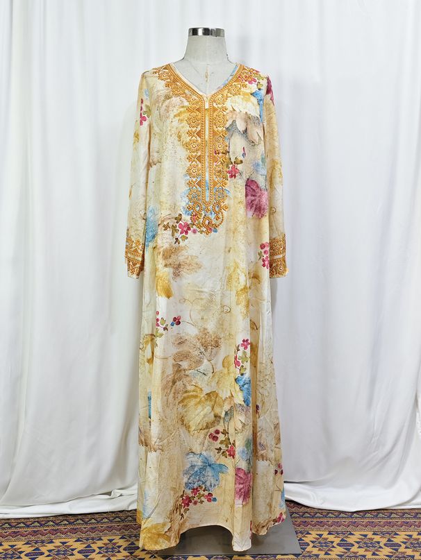 Women's Clothing Positioning Printing Long Sleeved Dress_ecoleips.com