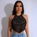 Women's Clothing Strap Halter Neck Crocheted Hollow Vacation Beach Top_ecoleips.com