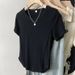 Women's Clothing Cotton Straight Shoulder Herringbone Short Sleeved T Shirt For Women In Summer Short Round Neck Slim Fit Solid Color Tops_ecoleips.com