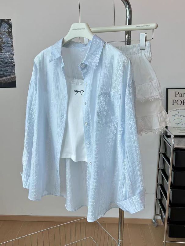 Women's Textured Thin Sunscreen Shirt Loose Fit Casual Long Sleeved Top Versatile Sweet Niche Style_ecoleips.com