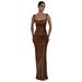 Women's Clothing Elegant Spaghetti Strap Pleated Long Dress Slimming American Style Sexy High End Evening Gown For Women_ecoleips.com