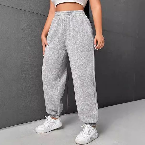 Women's Fleece Lined Jogger Sweatpants European American Style Solid Color Loose Fit Autumn Winter Casual Bottoms_ecoleips.com