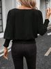 K New Loose Plus Size Round Neck Solid Color Ruffled Shirt With Lantern Sleeves. No Necklace Or Other Accessories_ecoleips.com