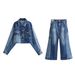 Women's Clothing Women's Washed Patchwork Denim Jacket And Slit Skirt Set Spring European American Style_ecoleips.com
