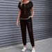 Women's Color Block Trim Casual Suit Loose Fit Short Sleeve American Style Spring Summer Autumn New_ecoleips.com