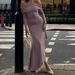 Trendy Elegant Off The Shoulder Long Sleeve Fitted Solid Color Irregular Cut Daily Party Midi Dress For Women New Arrival_ecoleips.com