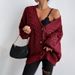 Vintage Cable-Knit Cardigan – Oversized V-Neck Sweater With Puff Sleeves For Women (Dark Brown/Cream/Black, S-XL)_ecoleips.com