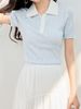 New Women's Color Block Lapel T-Shirt Summer Korean Style Slim Fit Slimming Simple Elegant Casual Short Sleeve Top Daily Wear_ecoleips.com