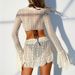 Aria Basics 2025 New European And American Style Solid Color Mesh Long Sleeve Cover-Up Beach Bikini Two-Piece Swimsuit For Women_ecoleips.com