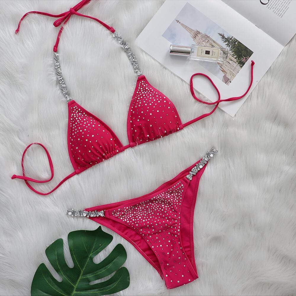 Women’s Clothing New Bikini Sexy Hot Diamond Split Women's Swimsuit Solid Color Strap Bikini Swimsuit_ecoleips.com