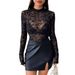 European And American Cross-border 2026 New Model Single-layer Mesh Small Stand-up Collar Flocked Print Long-sleeve Base_ecoleips.com