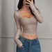 Women's Slim-Fit Ribbed Long Sleeve T-Shirt – High Neck & Cropped Casual Top For Streetwear & Daily Wear_ecoleips.com