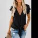 Women's Clothing Summer Buttoned Knotted Chiffon Shirt V Neck Women's Ruffled Short Sleeved Women's Top_ecoleips.com