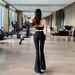 MUZI New Ribbed Pink Halter Neck Sports Vest For Women With Micro Flare Yoga Pants Two-Piece Set_ecoleips.com