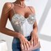 Voya Women's European American Sexy Street Style Satin Sequin Camisole With Open Back And Fishbone Underwire Bodysuit Union Suit_ecoleips.com