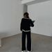 2025 Autumn Winter Cross-Border European American Style Turn-Down Collar Casual Lazy Top Color Block Sleeve Long Pants_ecoleips.com