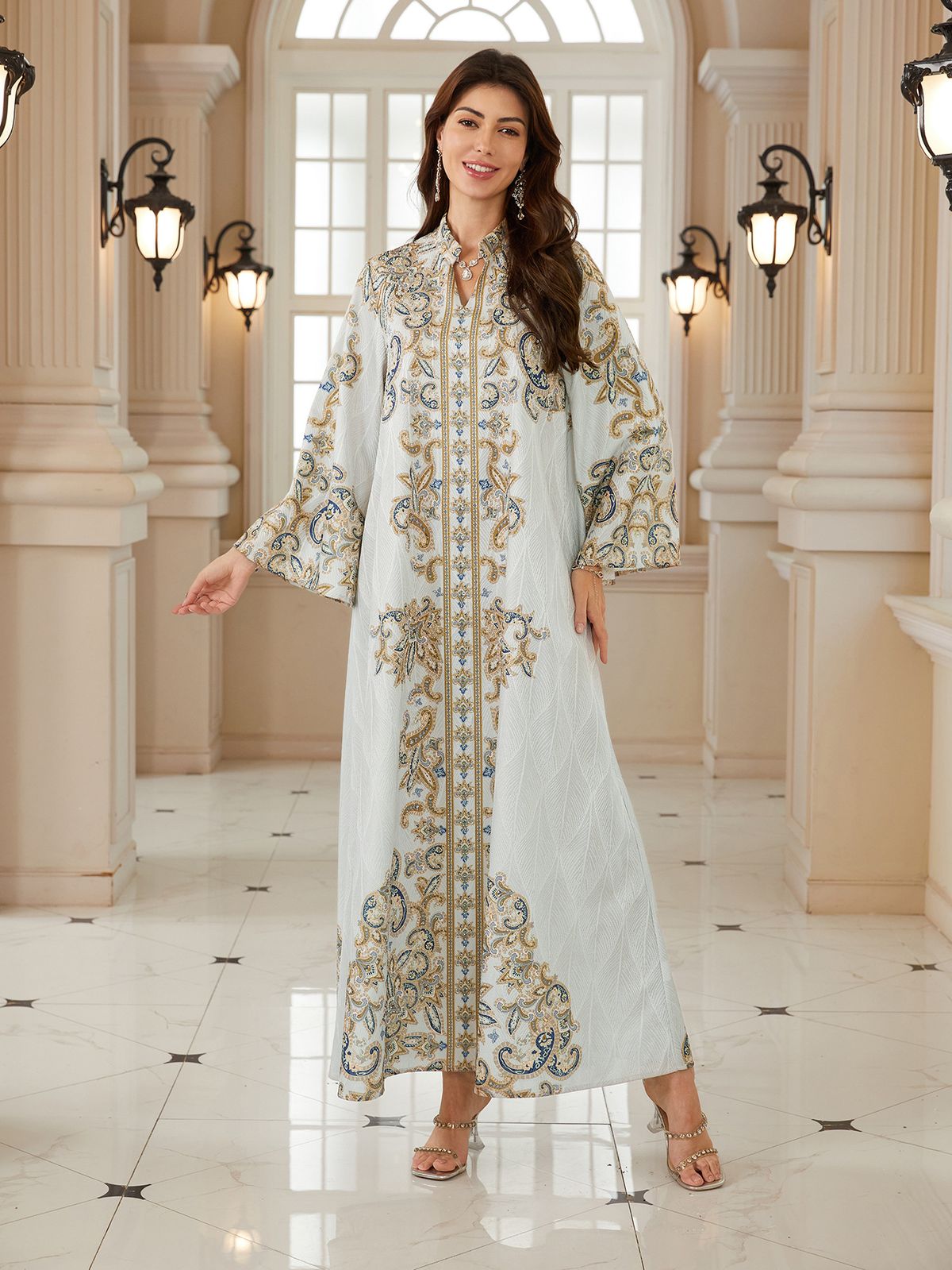 NT02 Plus Size Evening Dress Ethnic Style Jacquard Mesh Print Simple Women's Muslim Fashion_ecoleips.com
