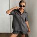 Women's Summer Beach Two Piece Set Openwork Sun Protection Cardigan Top With Short Sleeves And Matching Shorts_ecoleips.com