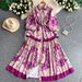 French Court-Style Vintage Floral Dress – Puff Sleeves, Button-Down Front, Wrap Waist With Ties, Pleated Maxi Dress For Women, Elegant & Timeless_ecoleips.com