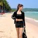 Women's Korean Style Three Piece Swimsuit Sun Protective Long Sleeved Cardigan Conservative High Waisted Briefs Sports Swimwear_ecoleips.com
