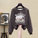 Women's Fleece Lined Sweatshirt round Neck Thick Korean Style Casual Loose Fit Pure Cotton Top Autumn Winter Pure Color Slimming_ecoleips.com