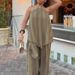 K Women's New Western-style Hanging Neck Sleeveless Irregular Top, Wide Leg Pants Set_ecoleips.com