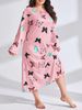 Aria Basics Aria Basics 2024 European And American Plus Size Women's Sleeve Butterfly Heart Leopard Print Off-Shoulder Long Nightgown Dress_ecoleips.com