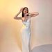 Spring/Summer Solid Color Patchwork Long Dress Women's Cool Elegant White Moonlight Style Spaghetti Strap Tie Waist Slim Fit_ecoleips.com
