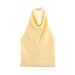 Satin-Finish Backless Halter Neck Top – Versatile Solid Color Tee For Summer (S/M/L, Polyester, Streetwear Essential)_ecoleips.com