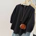 European American Style Solid Color Lantern Sleeve T-shirt For Women, Spring And Autumn Korean Version Loose-fitting_ecoleips.com