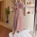 Elegant Jacquard Maxi Dress For Muslim Women High Neck, Long Sleeve, Flowy A-Line Silhouette With Belt – Modest Office & Evening Wear_ecoleips.com