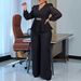 Women's Clothing Elegant And Fashionable V Neck Elegant V-Neck Ruffle Blouse With Wide-Leg Pants Set | Flowy Office Chic Two-Piece Outfit_ecoleips.com