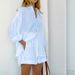 European And American Style Jacquard Shirt 2024 Autumn Winter Women's Striped Puff Sleeve Shorts Commuter Design Casual_ecoleips.com