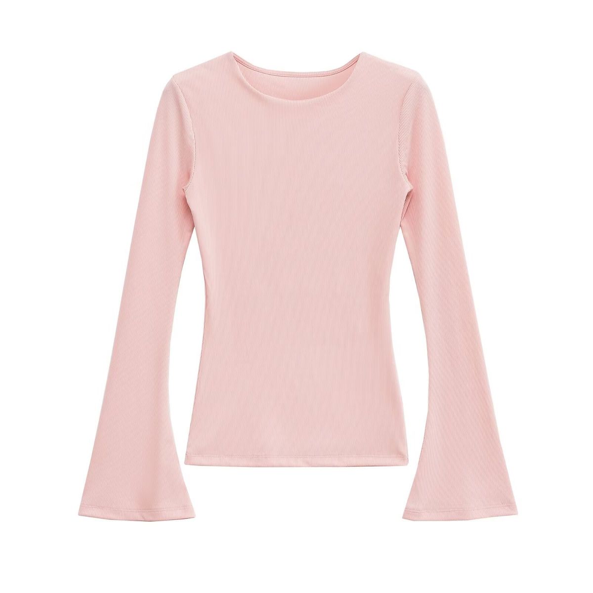 Stylish Ribbed Flare T-Shirt For Women - Soft & Comfortable, Versatile Casual Wear, Loose Fit, Long Sleeve, Round Neck (Pink/Black/Brown, S/M/L)_ecoleips.com
