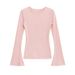 Stylish Ribbed Flare T-Shirt For Women - Soft & Comfortable, Versatile Casual Wear, Loose Fit, Long Sleeve, Round Neck (Pink/Black/Brown, S/M/L)_ecoleips.com